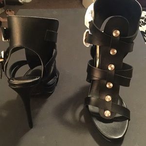 Black Gladiator Heels with Gold Hardware- NEW