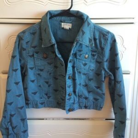 Blue Cropped Denim Jacket w Black Triangles
