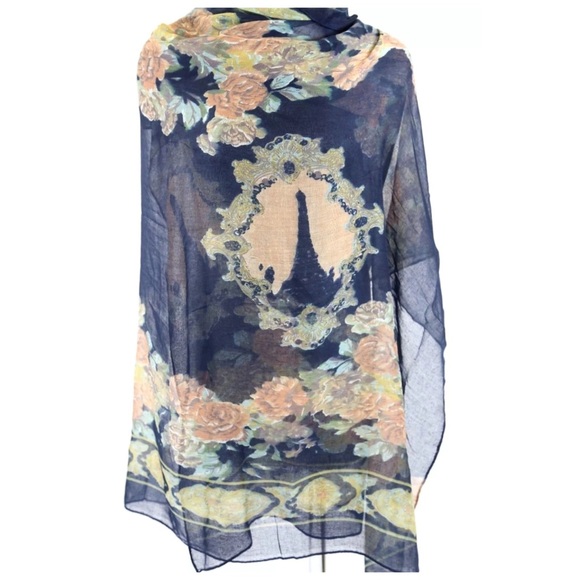 Accessories - B144 Blue Paris Marie Antoinette Flower Scarf