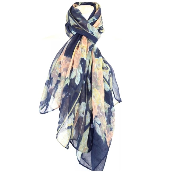 B144 Blue Paris Marie Antoinette Flower Scarf - Picture 3 of 4