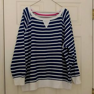 Blue and White Scoop Neck Sweatshirt
