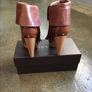 Bootie with wood platform and tassel