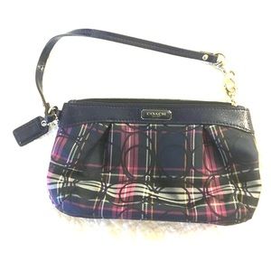 Pink / Blue Plaid Coach Wristlet
