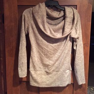 Off the shoulder tan sweater