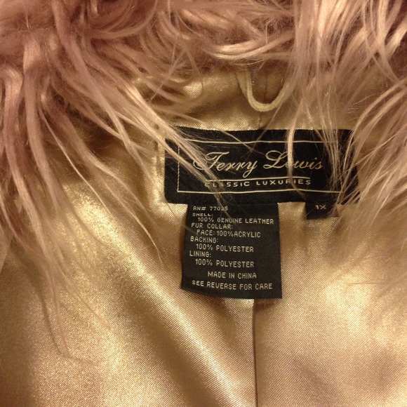 NWOT TERRY LEWIS AUTH Leather Coat w/ fur collar - Picture 4 of 4