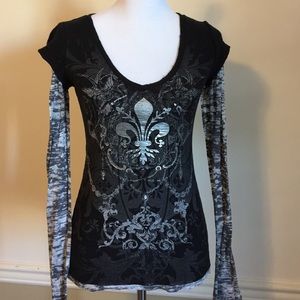 Fleur de Lis 2-fer Tee, black silver and gray