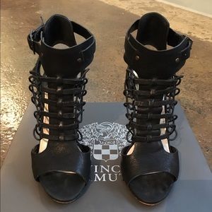 Black Leather Cut Out Sandals