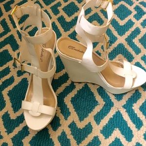 Strappy White Wedges