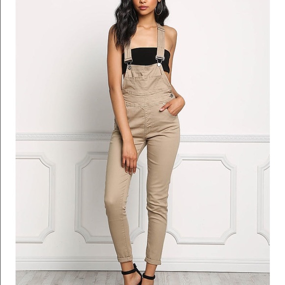 Skinny Jean khaki overalls