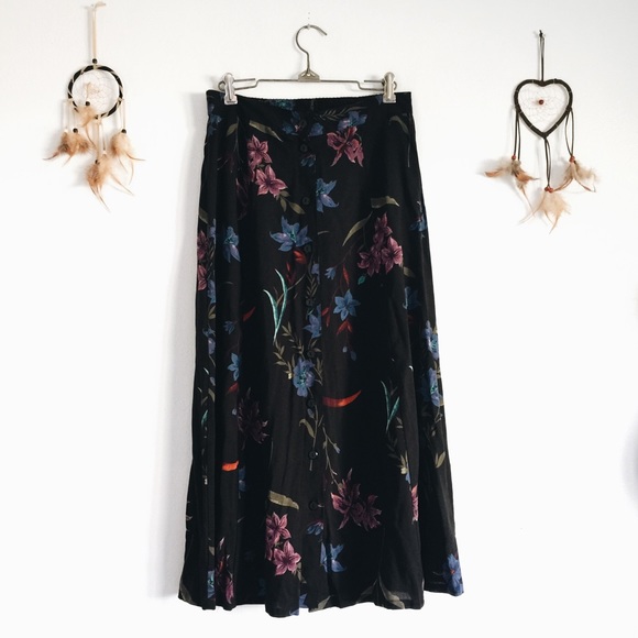 90s Vintage Floral Midi/Maxi Skirt