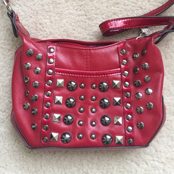 Red studded purse