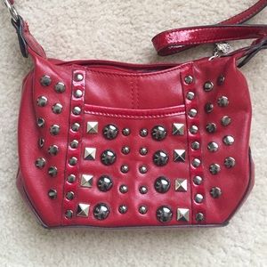 Red studded purse