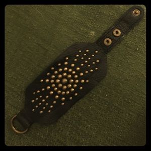 Brass and leather black cuff bracelet