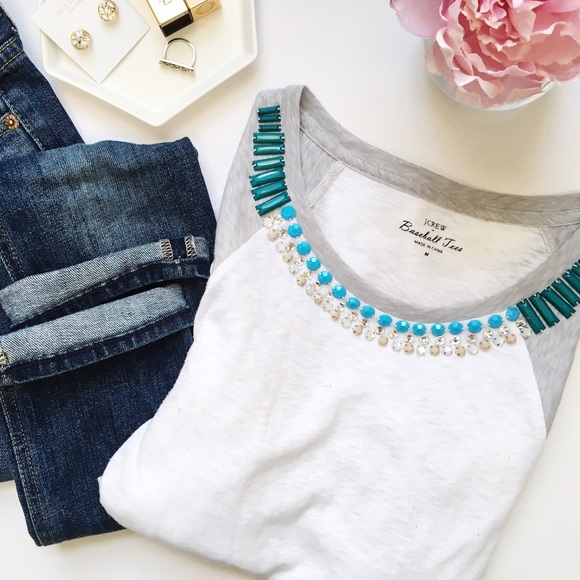 J. Crew Tops - J. Crew Jeweled Baseball Tee