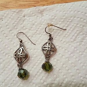 Earrings with green gem