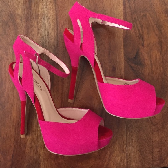 Hot Pink & Red Platform Stillettos