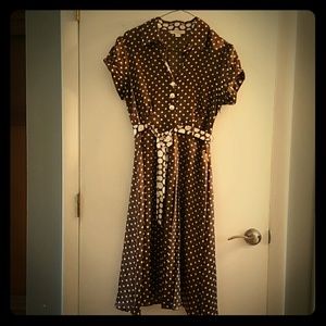 Gorgeous brown with white polka dots vintage style