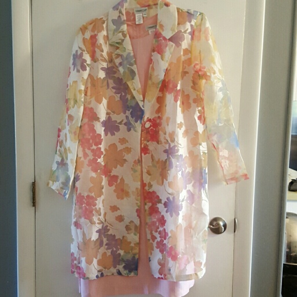 Pink silk sheath dress with jacket