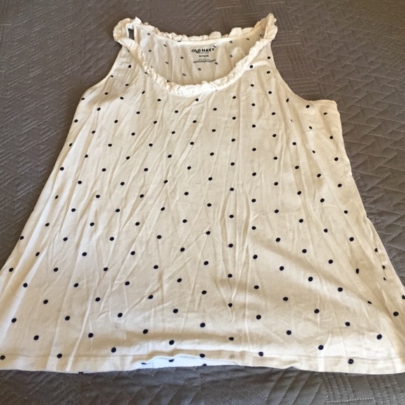 Cream with navy polka dot tank!