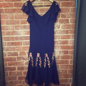 Vintage chiffon dress with floral embroidery