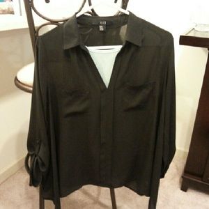 Black Top V-neck Collared Shirt