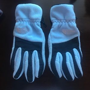 Blue north face fleece gloves