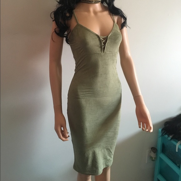 Olive faux suede dress