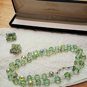 Austrian Crystal necklace and clip on earrings set