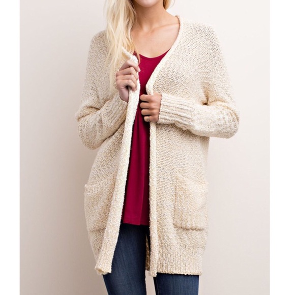 Ivory boucle sweater knit cardigan
