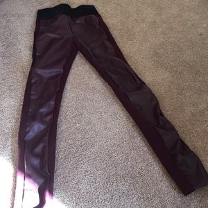 Maroon pleather and fabric pants