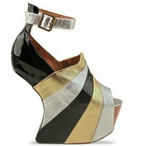 🎉HPJeffrey Campbell Rockstar Blk Slvr Gold Sz 6