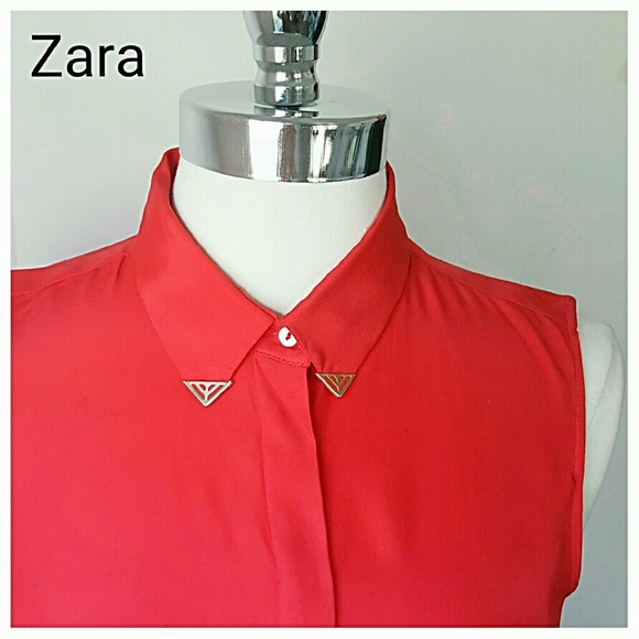 Zara Tops - PRICE DROP! Zara Red Silk Sleeveless Button down