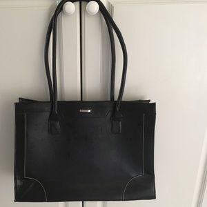 Totes tote bag: black/ red lining, 16" wide, 12" L