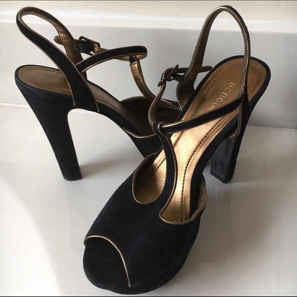 BCBGeneration Shoes - BCBG Black Gold Platform Suede Heels Pumps 7.5