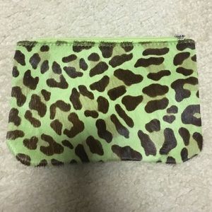 Green leopard clutch