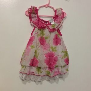 Cute pink florals smocked with lace trim