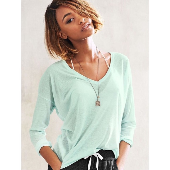 Victoria's Secret Tops - VS mint green long sleeve v neck tee
