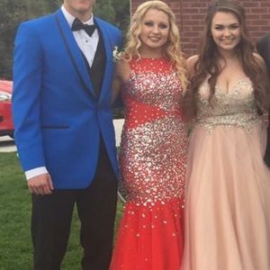 Red sparkly mermaid prom dress