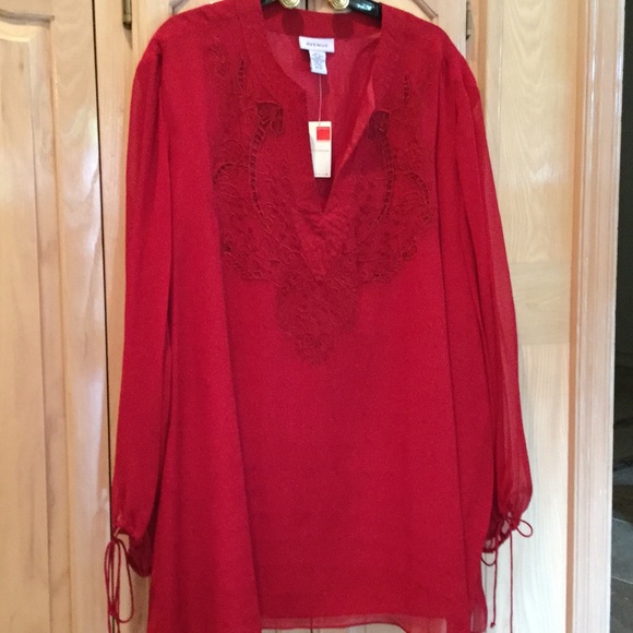Avenue Tops - Blouse - Red - Beaded 30-32