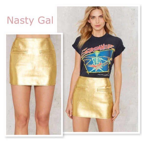 NASTY GAL AFTER PARTY METALLIC GOLD LEATHER MINI