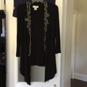 Black cardigan with gray flower detail