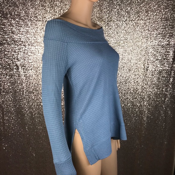 Blue Waffle Boat Neck Knit Top - Picture 6 of 7