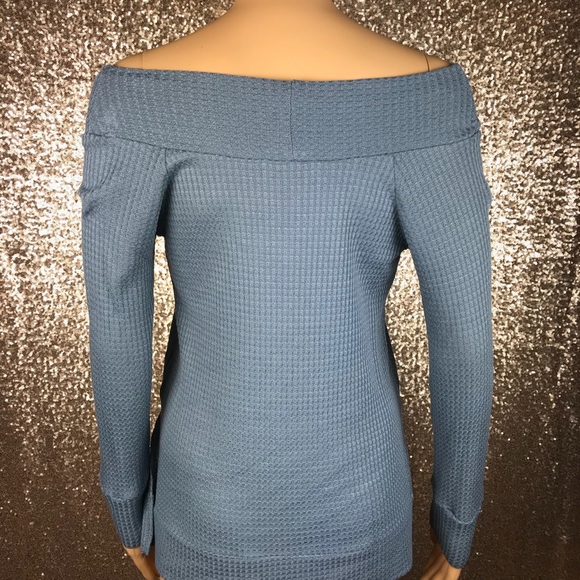 Blue Waffle Boat Neck Knit Top - Picture 7 of 7