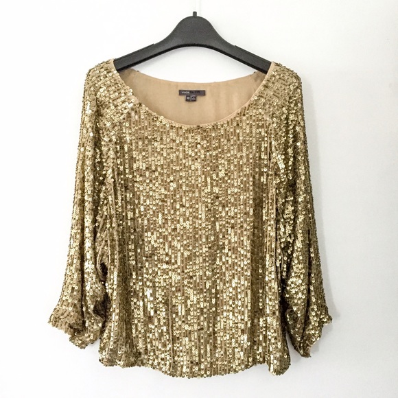 Vince Gold Sequin Embellished Crepe Top