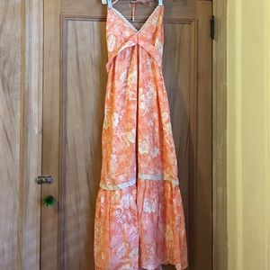 Orange floral halter maxi dress