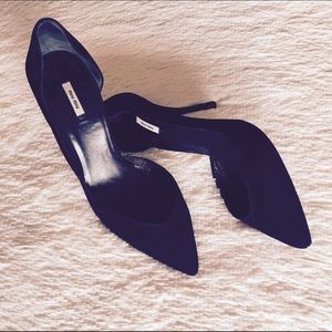 Miu Miu Black Pointed Suede D'Orsay Pumps