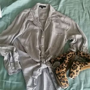 Chambray white striped button down shirt