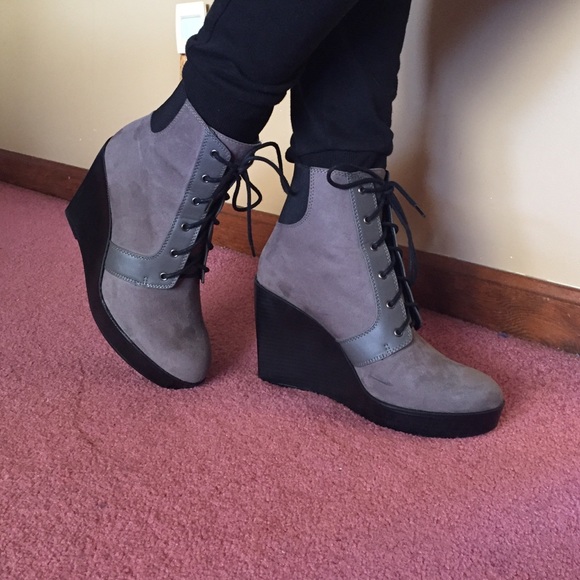 Zara Shoes - Grey Suede Zara Wedge Boots