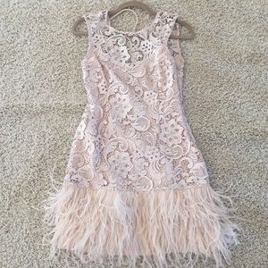 Cream lace feathered dress