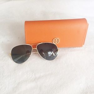 BARELY USED: Tory Burch Gold and White Aviators